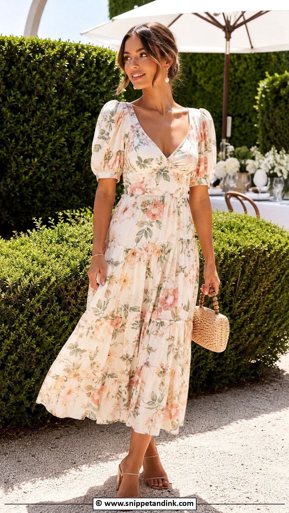 Floral Midi Dress Hen Do Outfit - Snippet and Ink - 30 Hen Do Outfit Ideas