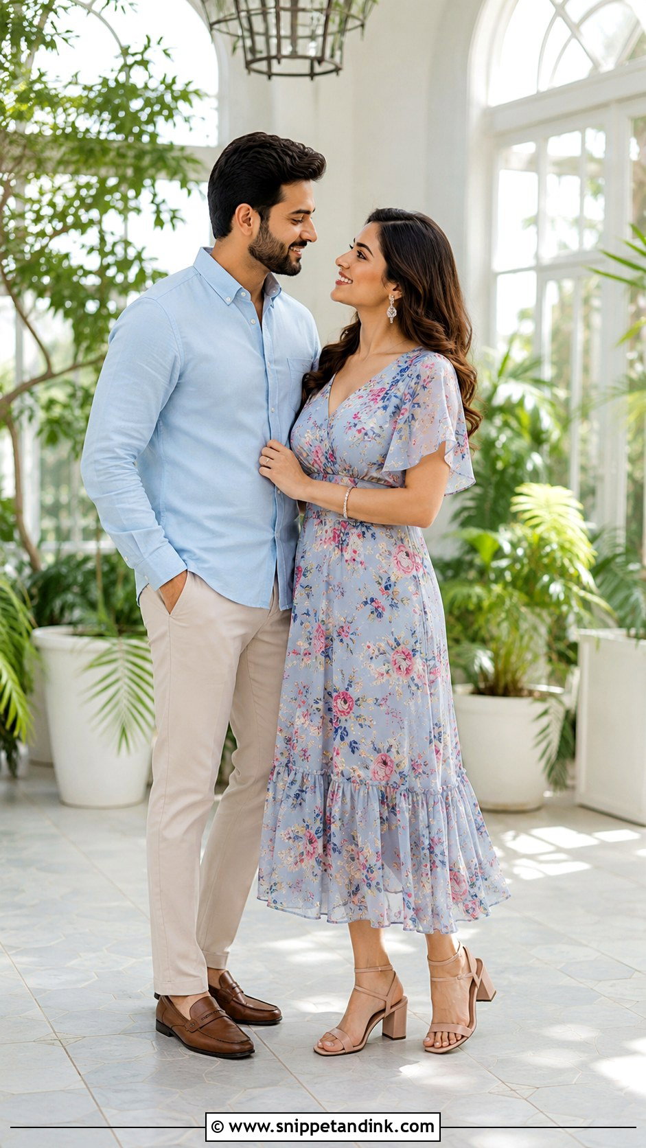 Floral Midi Dress Indoor Prewed Outfit - Snippet and Ink - 20 Prewed Casual Indoor Ideas