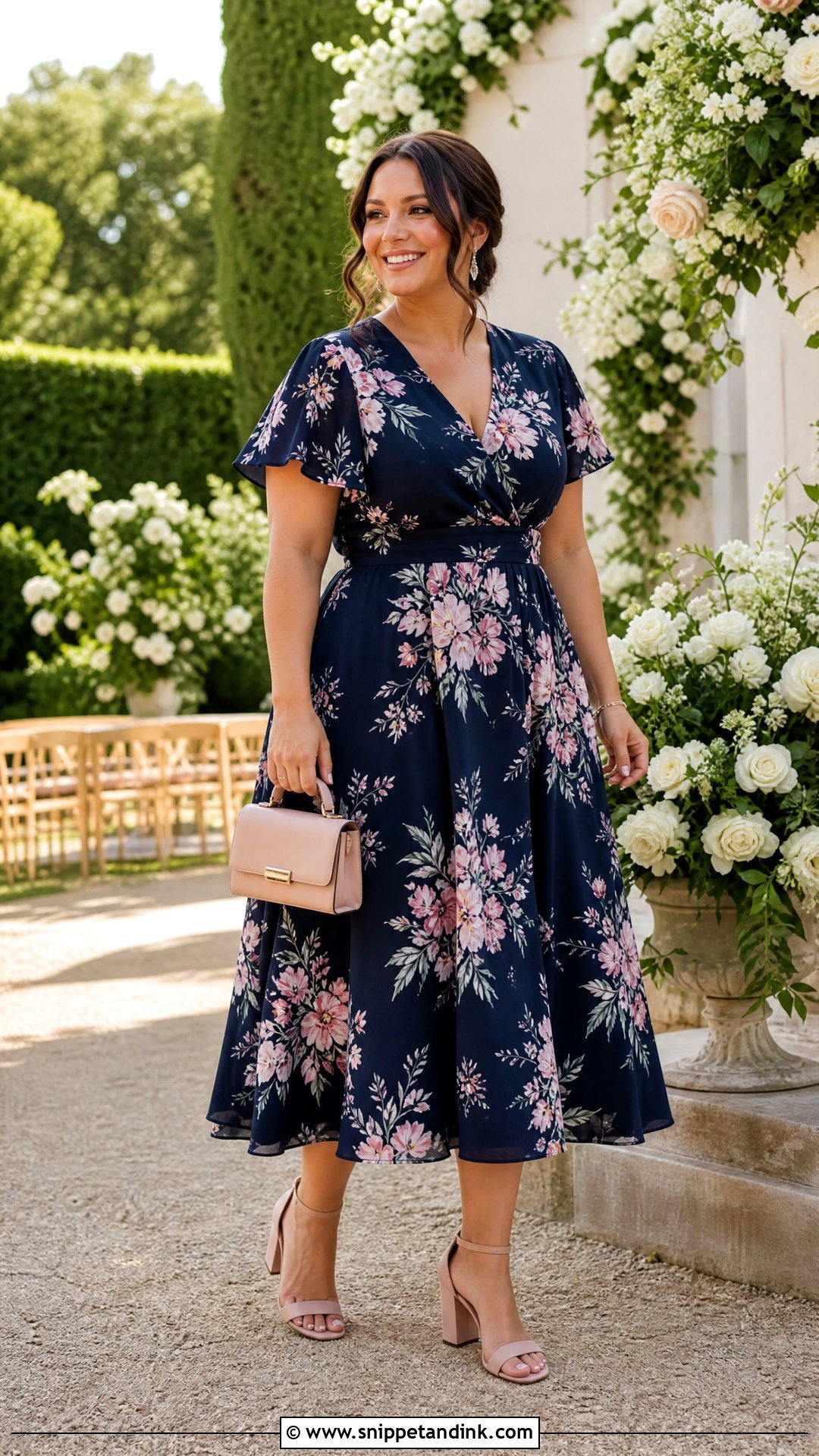 Floral Midi Dress Outdoor Wedding Outfit - Snippet and Ink - 20 Outdoor Wedding Outfit Ideas