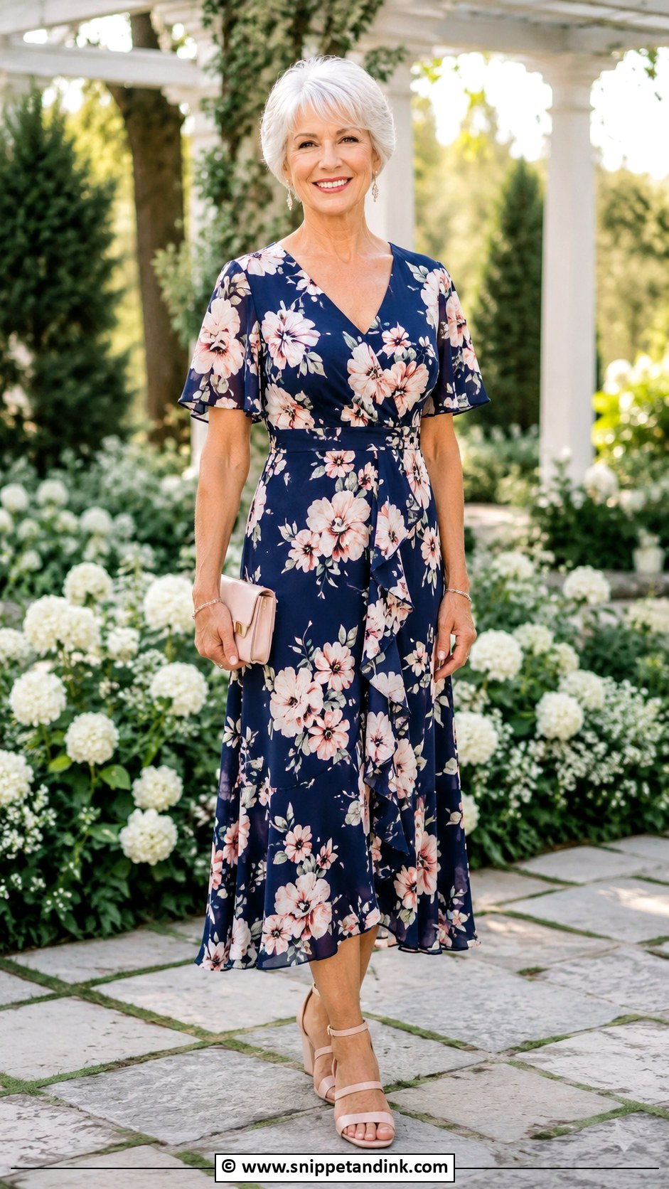 Floral Midi Dress Outfit - Snippet and Ink - 25 Grandma Wedding Outfit Ideas