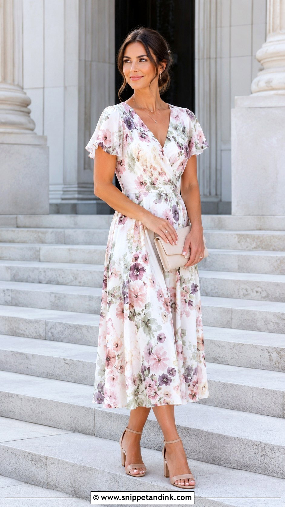 Floral Midi Dress Register Marriage Outfit - Snippet and Ink - 25 Register Marriage Outfit Ideas