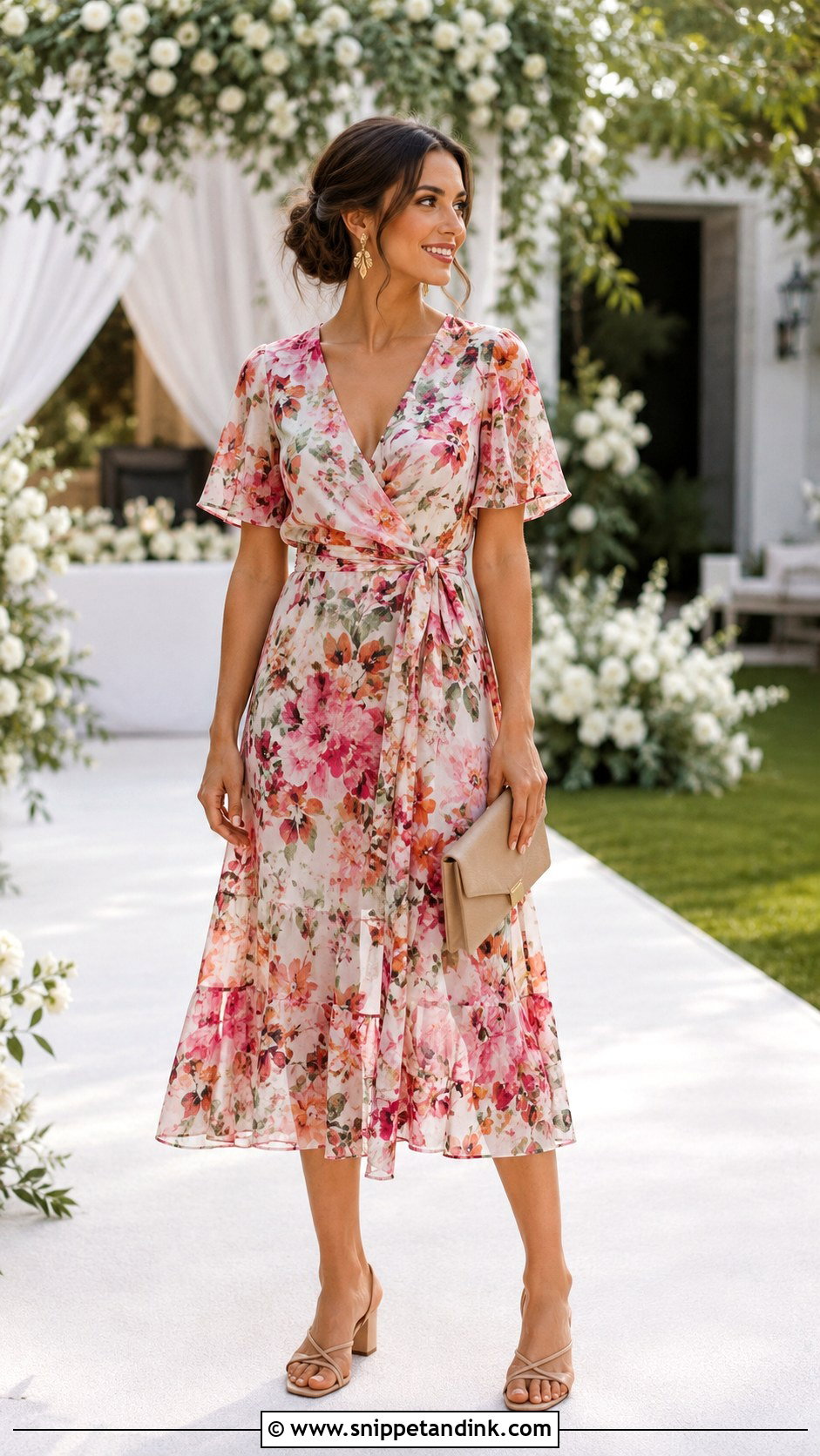 Floral Midi Dress Summer Wedding Outfit - Snippet and Ink - 20 Casual Summer Wedding Ideas