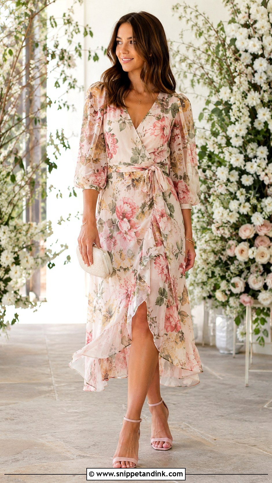Floral Midi Dress Wedding Cocktail Attire - Snippet and Ink - 30 Wedding Cocktail Attire for Women Ideas