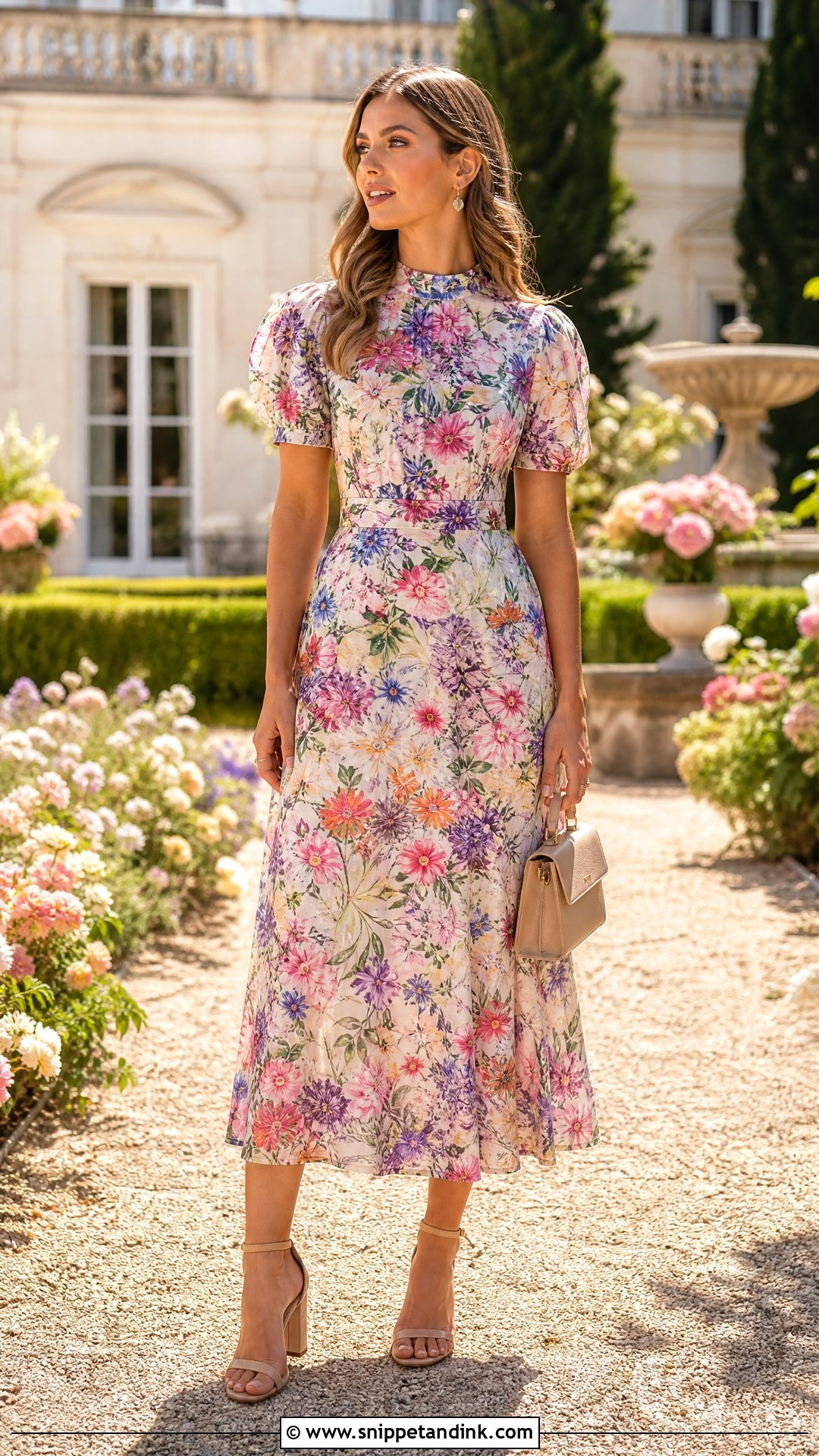 Floral Midi Dress Wedding Guest Outfit - Snippet and Ink - 20 Wedding Ready Ideas