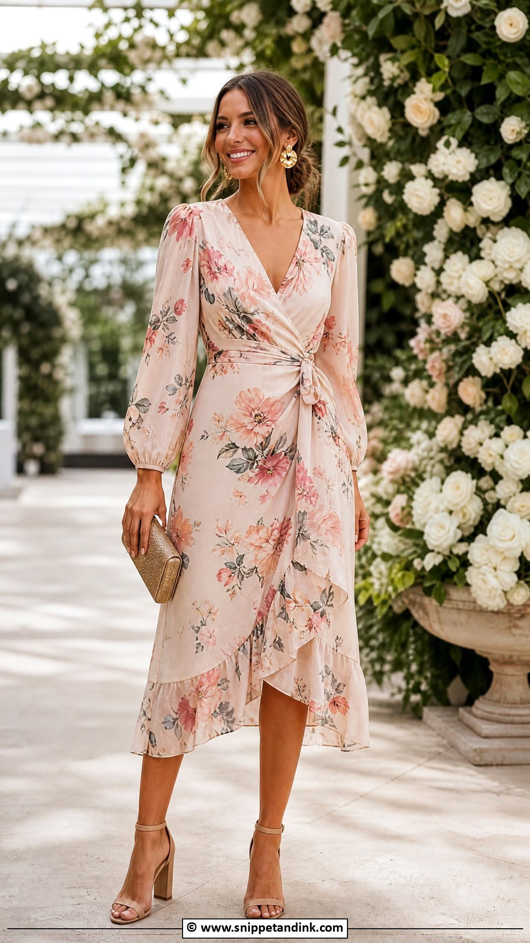 Floral Midi Dress Wedding Guest Outfit - Snippet and Ink - 35 Dress Wedding Ideas