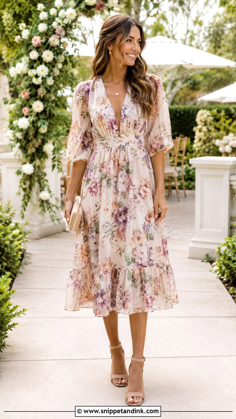 Floral Midi Dress Wedding Guest Outfit - Snippet and Ink - 25 Stylish Dresses for Wedding