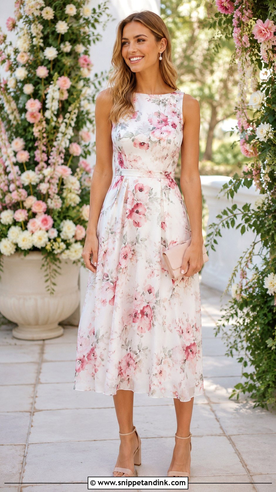 Floral Midi Dress Wedding Outfit - Snippet and Ink - 30 Wedding Clothes Ideas