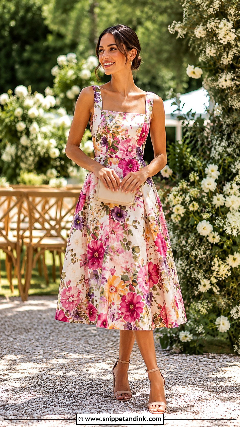Floral Midi Dress Wedding Outfit - Snippet and Ink - 20 Outfits to Wear to a Wedding