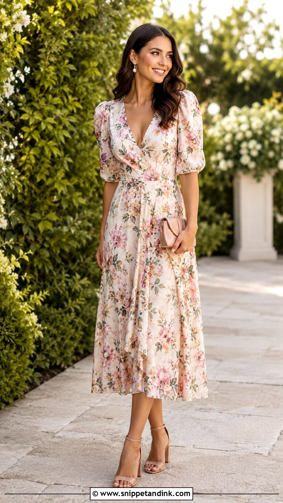 Floral Midi Dress Wedding Outfit - Snippet and Ink - 25 Aesthetic Wedding Outfits