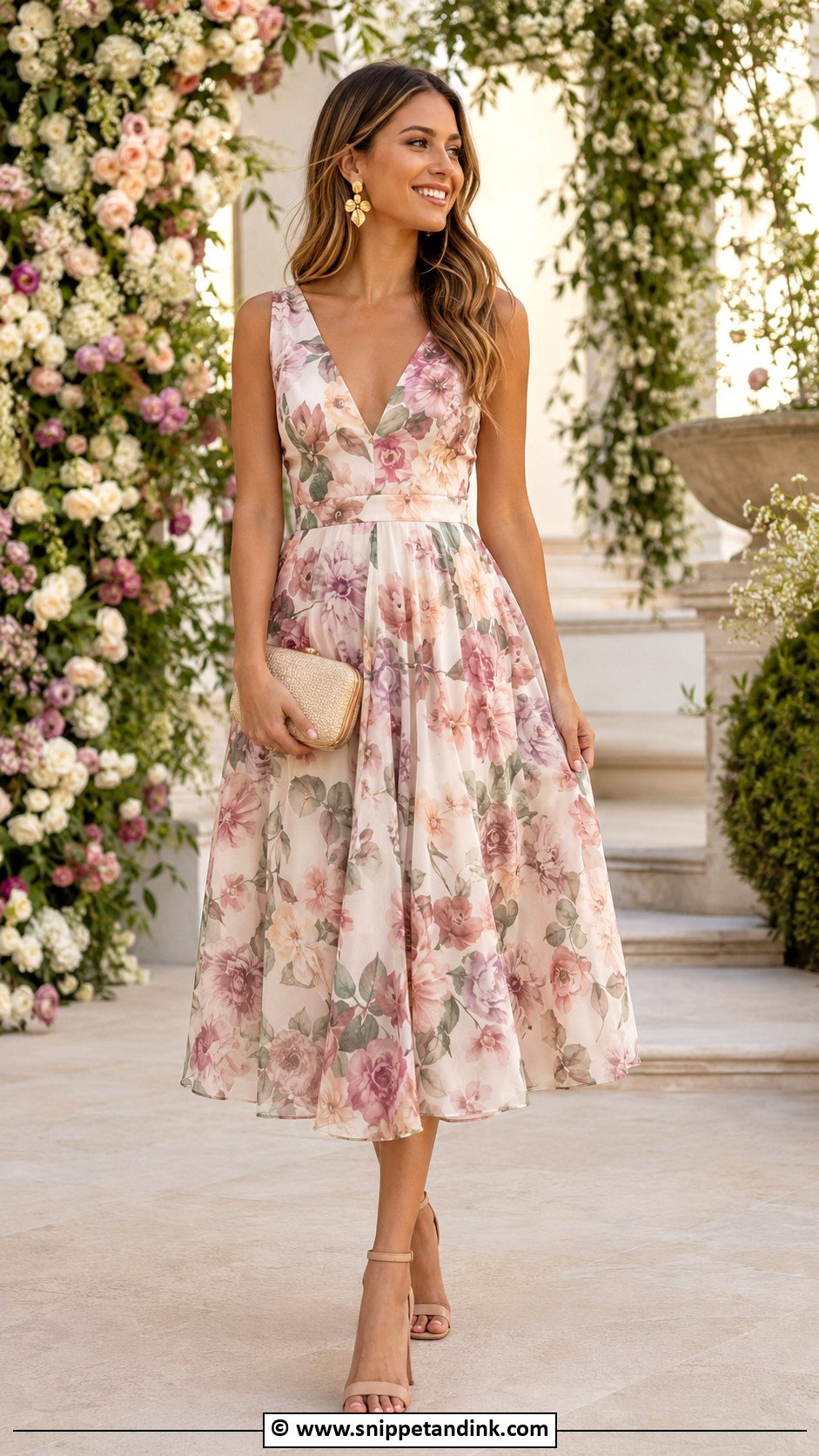 Floral Midi Dress Wedding Outfit - Snippet and Ink - 30 Wedding Outfit for Women Ideas