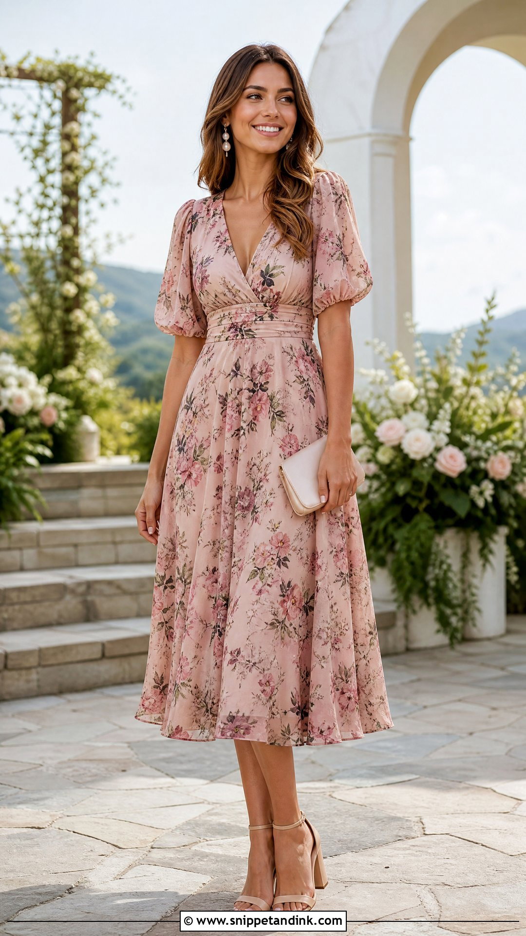 Floral Midi Dress Wedding Outfit - Snippet and Ink - 25 Wedding Outfits Women