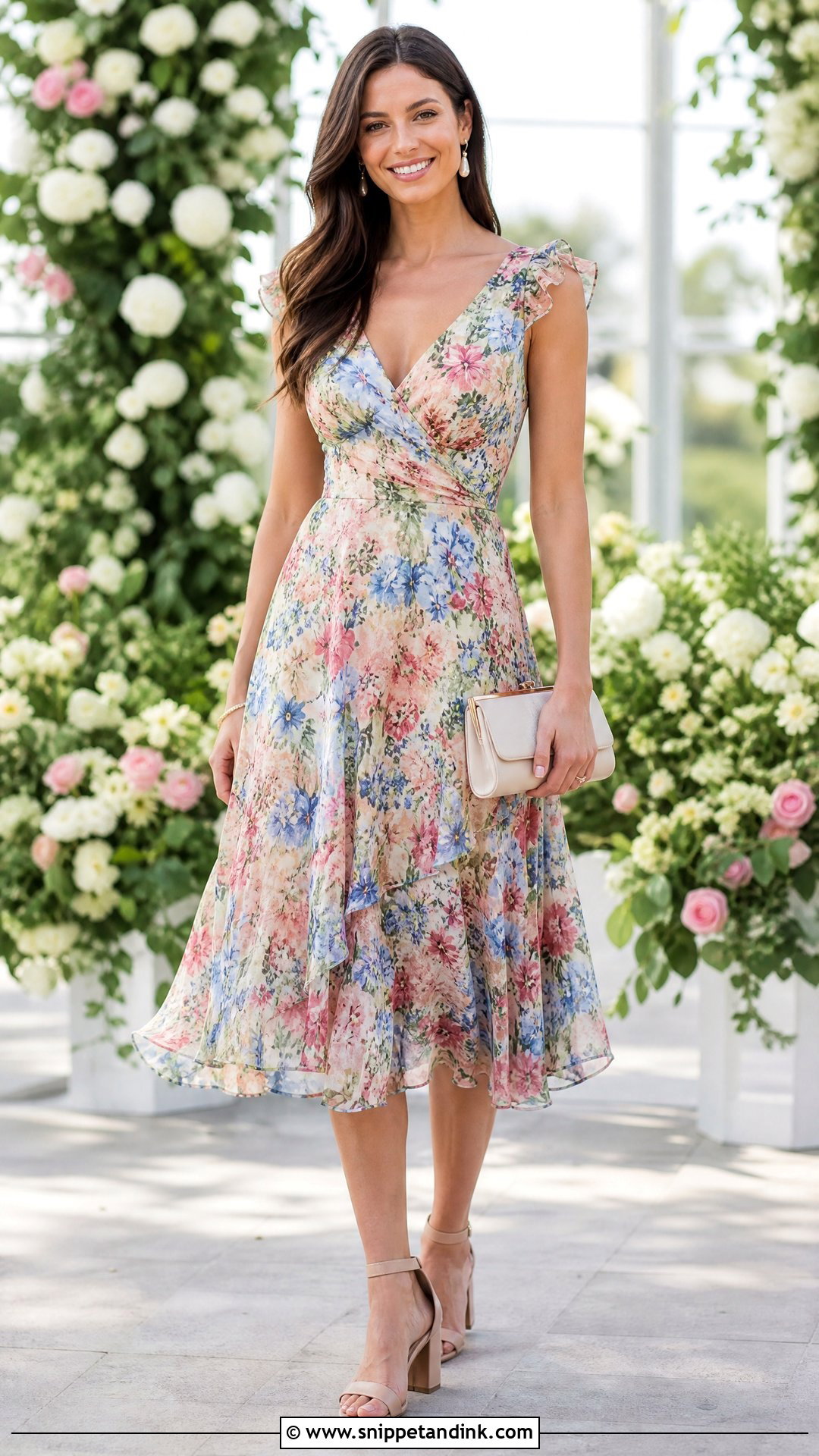 Floral Midi Dress for Sisters Wedding - Snippet and Ink - 20 Outfit for Sisters Wedding Ideas