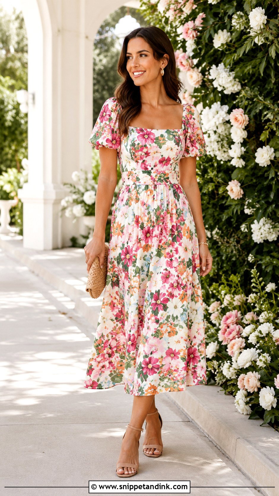 Floral Midi Dress for Summer Wedding - Snippet and Ink - 20 Dress for Summer Wedding Ideas