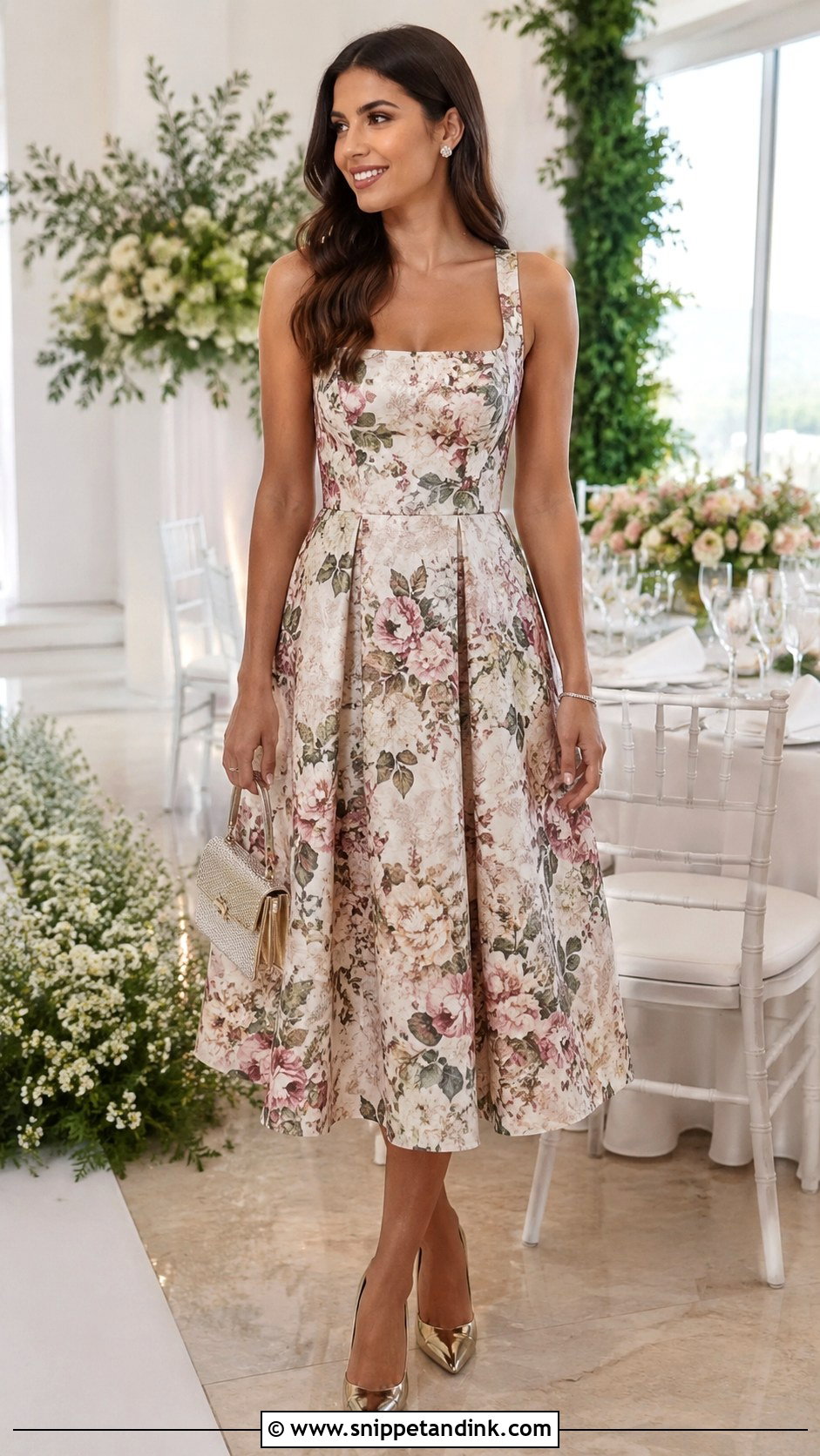 Floral Midi Maid of Honor Dress With Pointed Toe Heels - Snippet and Ink - 20 Floral Maid of Honor Dress Ideas