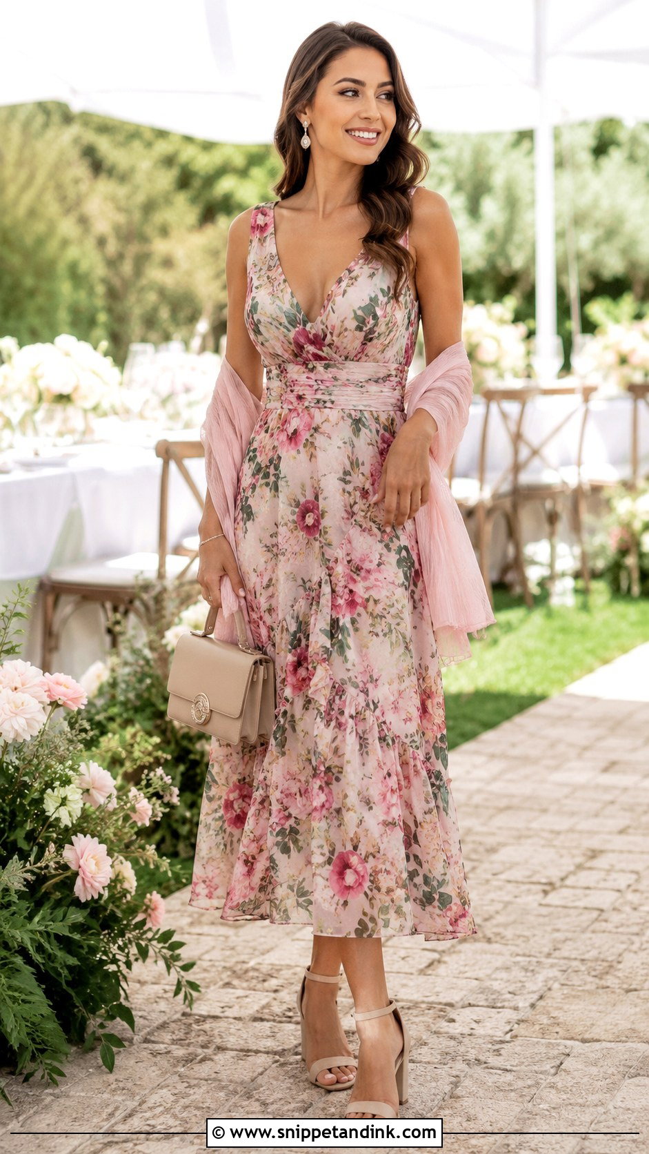 Floral Midi Marriage Party Dress With Block Heels - Snippet and Ink - 20 Marriage Party Dresses for Women