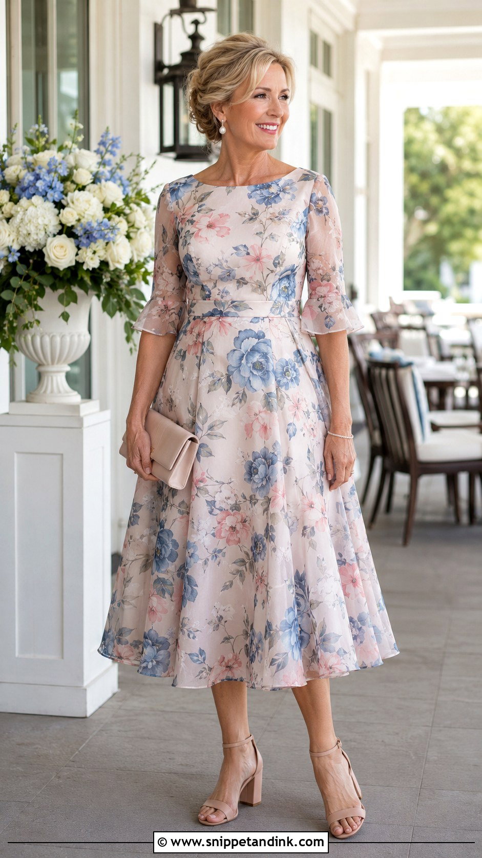 Floral Midi Mother Of The Bride Dress - Snippet and Ink - 20 Moms Wedding Dress Ideas