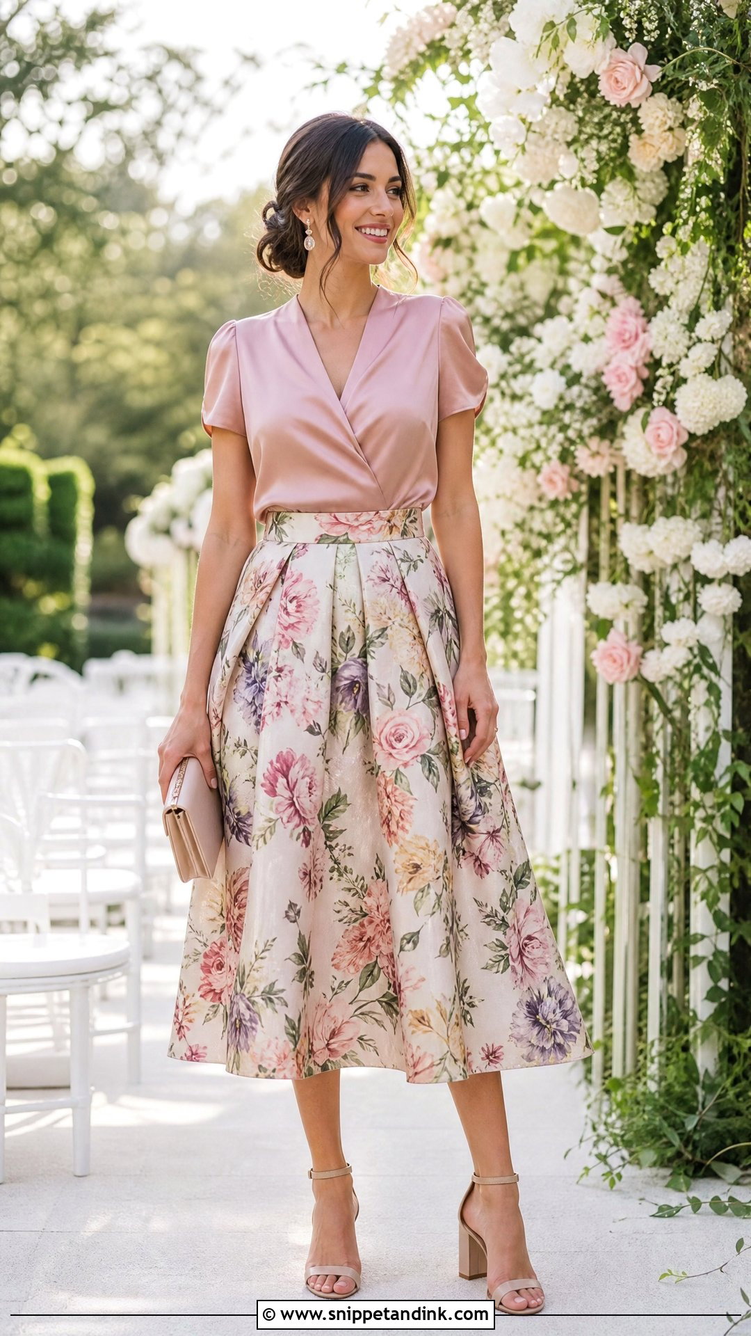 Floral Midi Skirt Wedding Outfit - Snippet and Ink - 20 Skirt Wedding Outfit Ideas