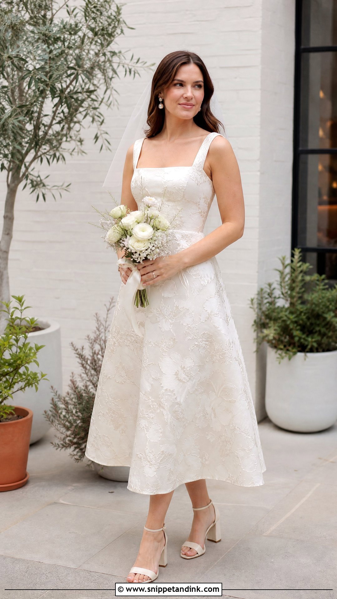 Floral Midi Wedding Dress With Block Heels - Snippet and Ink - 25 Floral Wedding Dresses