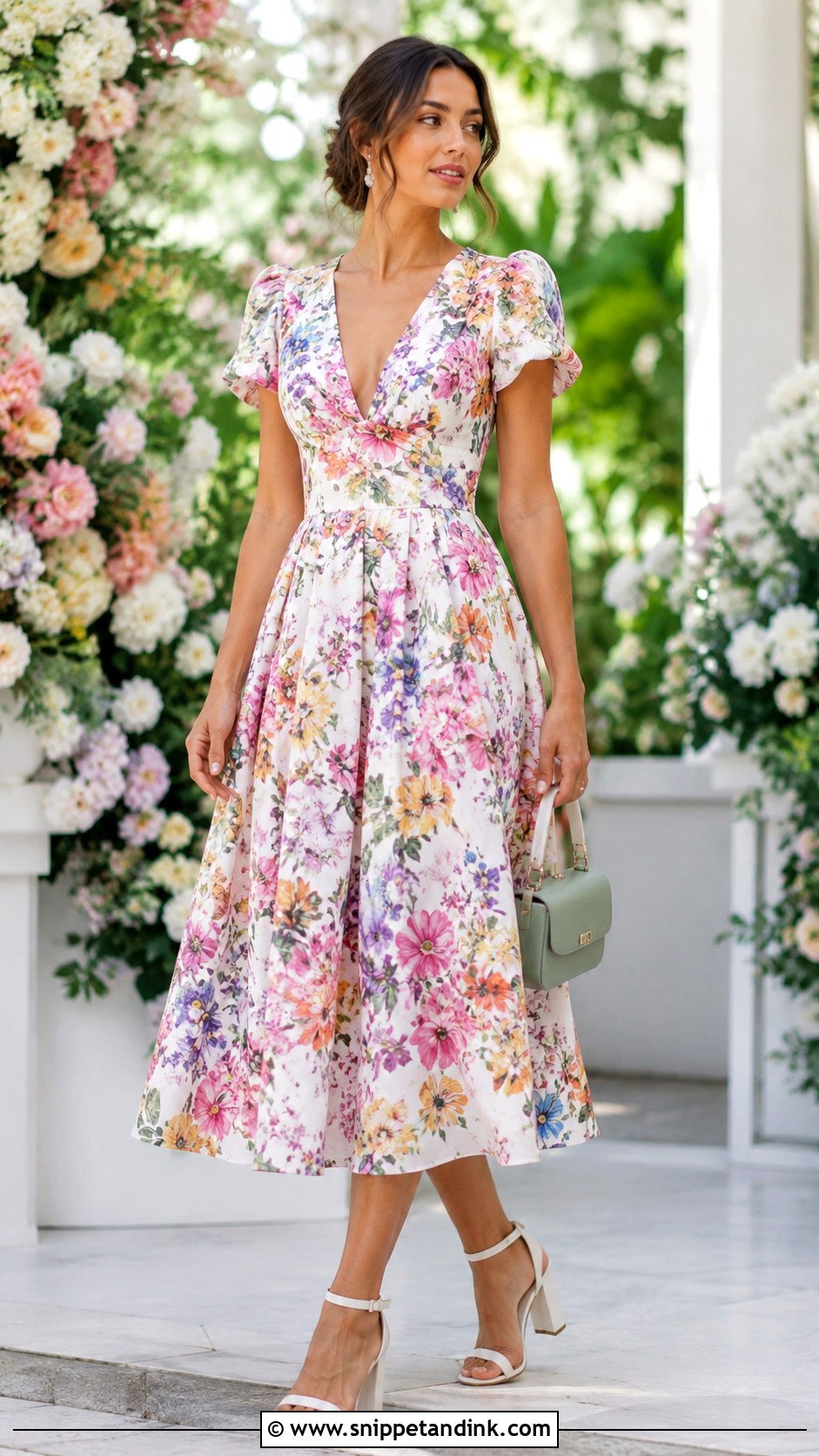 Floral Midi Wedding Outfit - Snippet and Ink - 20 Wedding Costume Woman Ideas