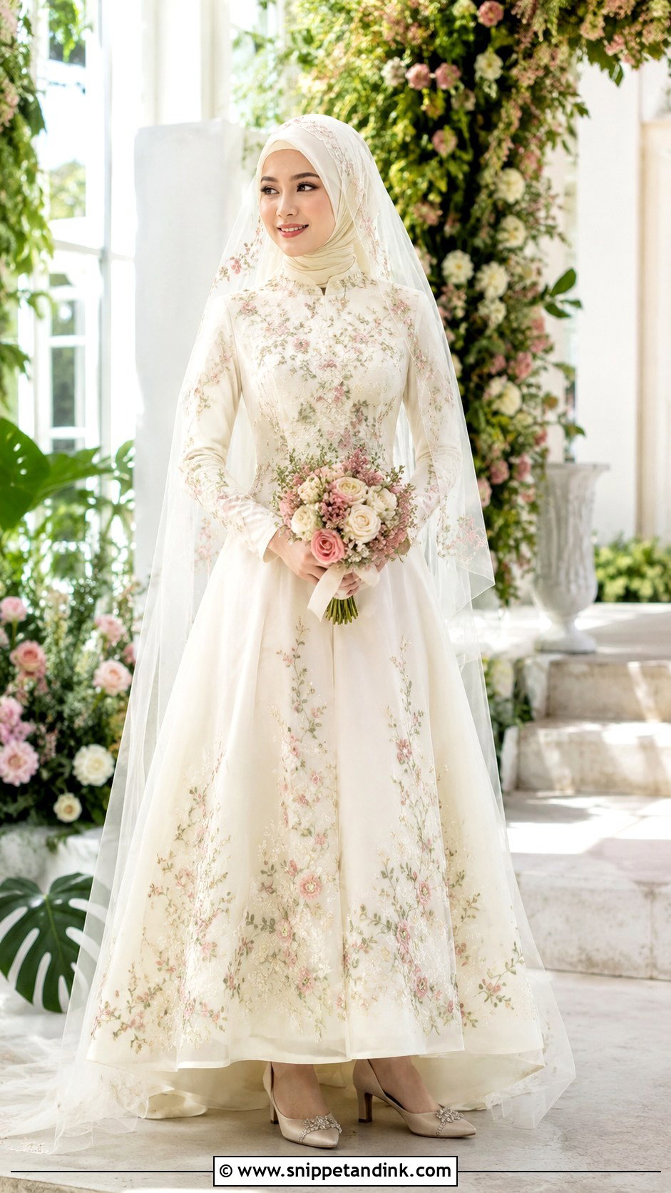 Floral Muslim Bridal Dress - Snippet and Ink - 30 Muslim Bridal Dress Ideas