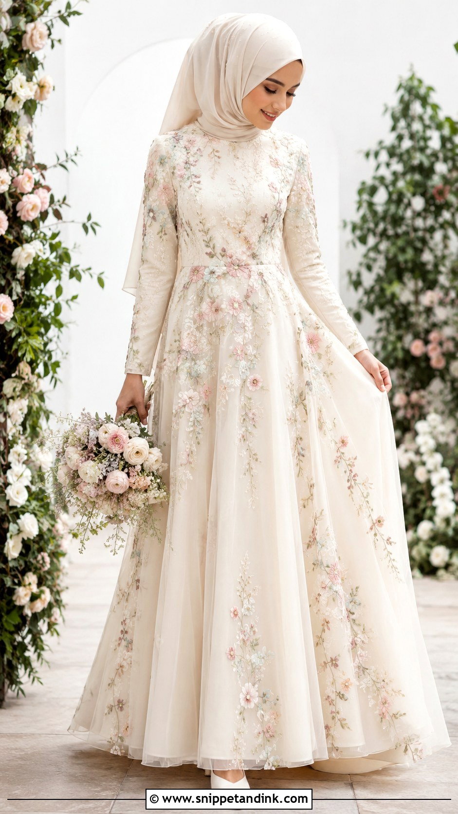 Floral Muslim Wedding Dress - Snippet and Ink - 25 Modern Muslim Wedding Dresses