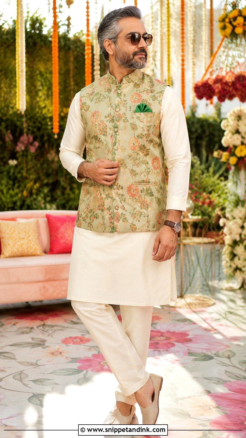 Floral Nehru Jacket for Mehendi - Snippet and Ink - 20 Father Dress for Indian Wedding Ideas