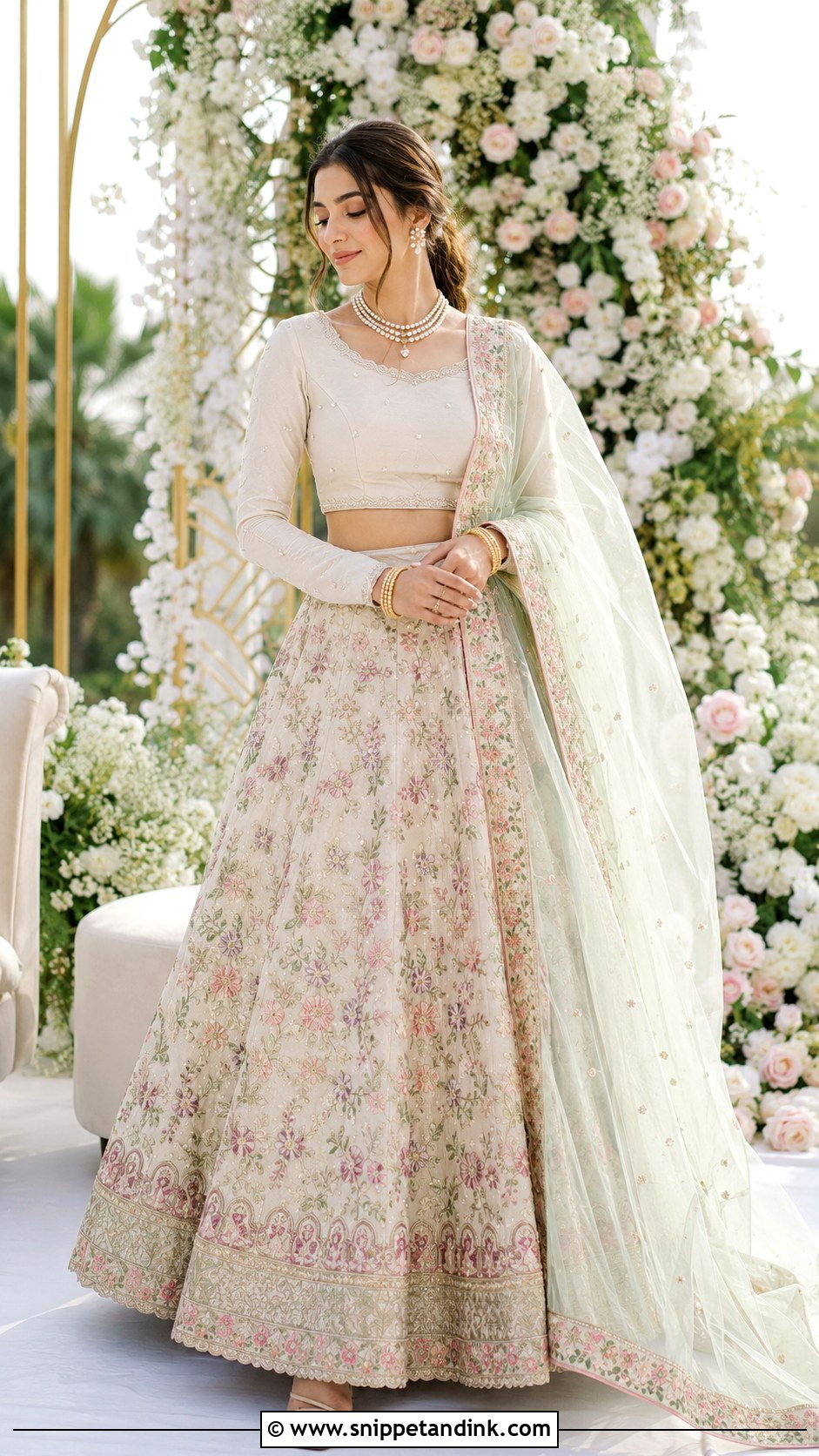 Floral Nikah Lehenga Outfit - Snippet and Ink - 25 Pakistani Nikah Outfit Ideas