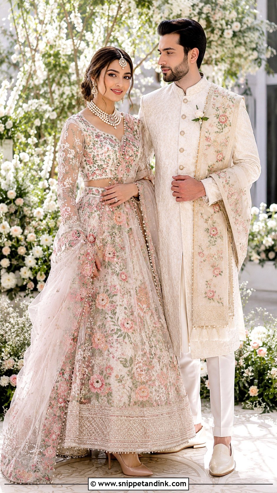 Floral Nikkah Couple Outfit - Snippet and Ink - 25 Nikkah Couple Outfit Ideas