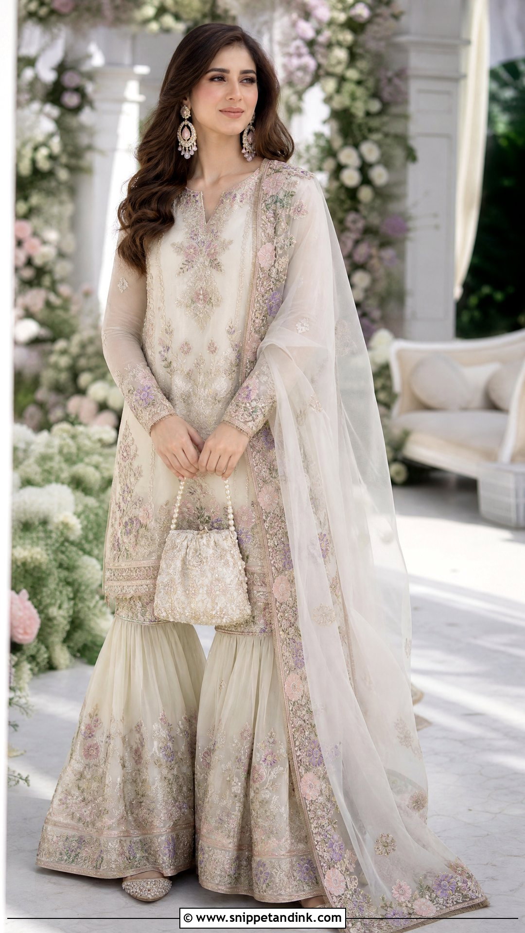 Floral Nikkah Gharara With Organza Dupatta - Snippet and Ink - 20 Nikkah Gharara Outfit Ideas