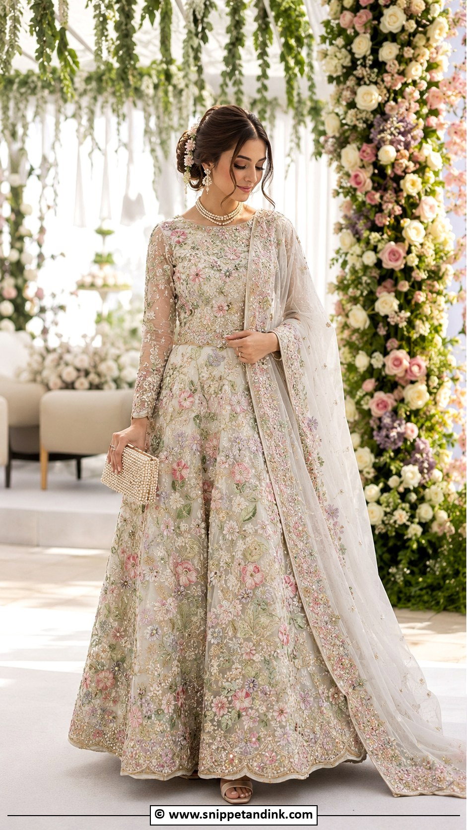 Floral Nikkah Lehenga Outfit - Snippet and Ink - 25 Nikkah Outfits for Bride