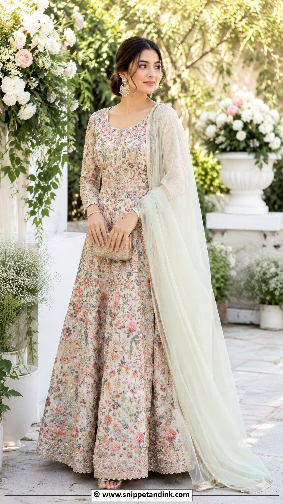 Floral Nikkah Lehenga With Plain Dupatta - Snippet and Ink - 30 Nikkah Look Ideas