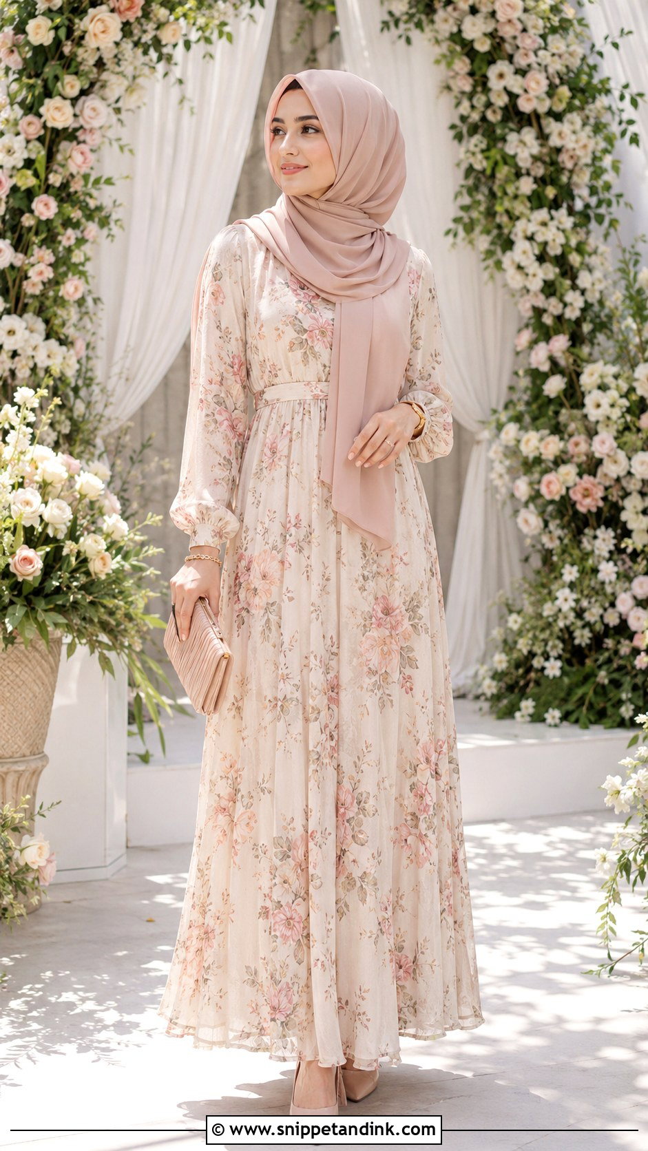 Floral Nikkah Maxi Dress - Snippet and Ink - 30 Islamic Nikkah Outfit Ideas