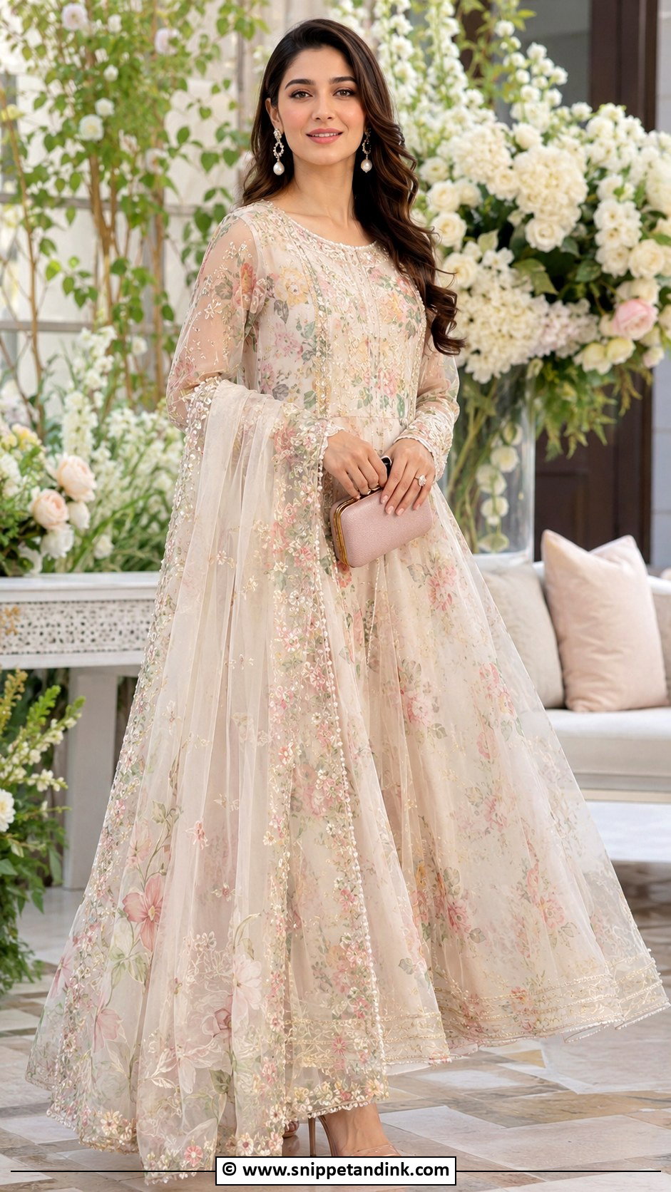 Floral Nikkah Organza Outfit - Snippet and Ink - 35 Nikkah Outfit Ideas