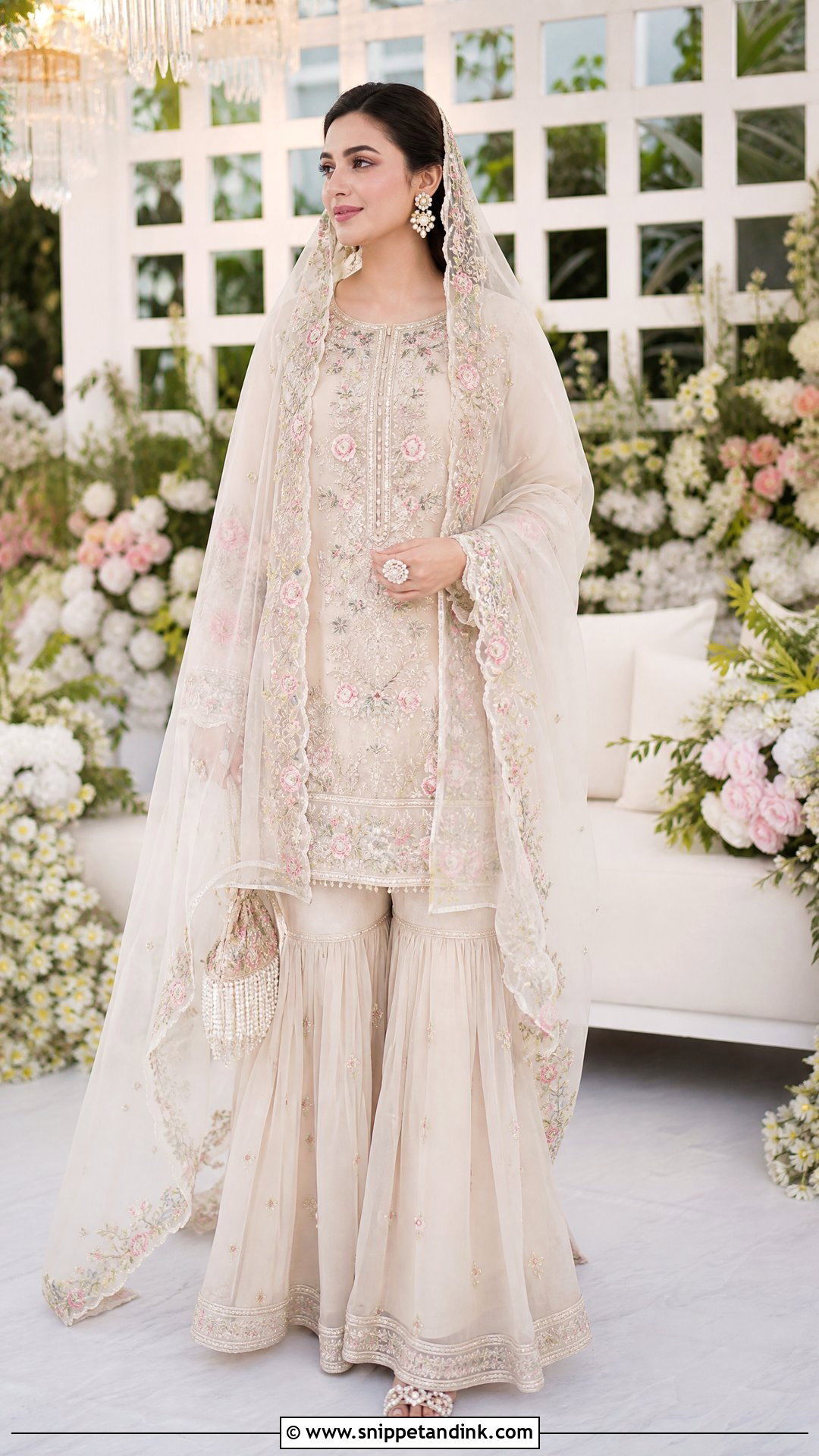 Floral Nikkah Sharara With Organza Shirt - Snippet and Ink - 20 Nikkah Sharara Ideas