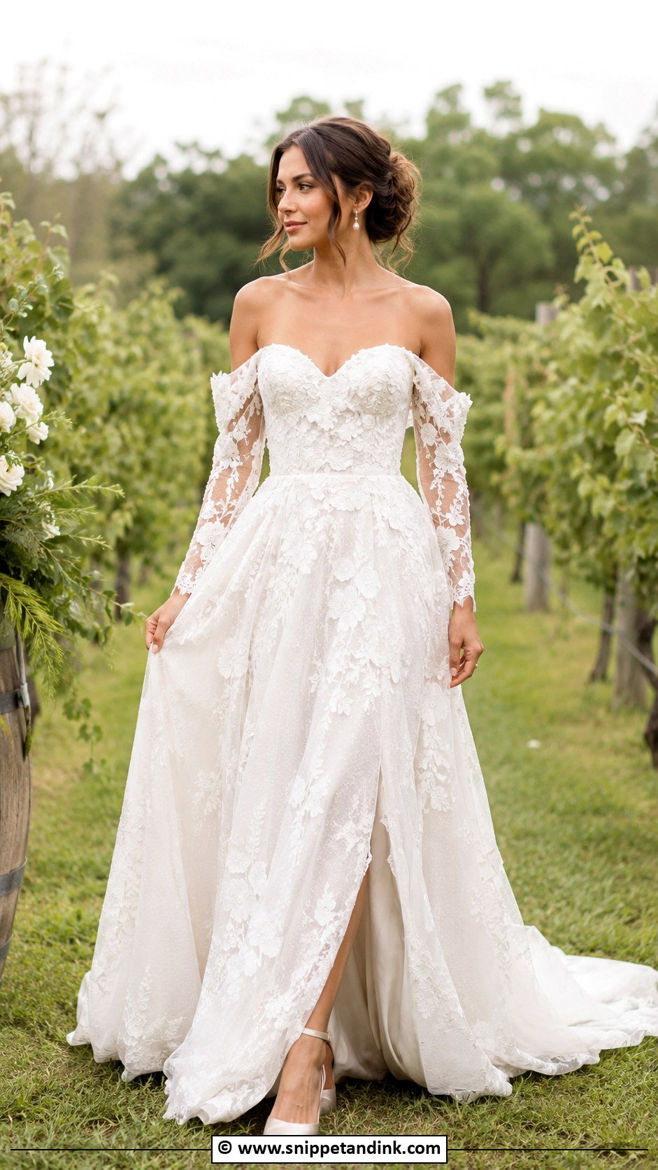 Floral Off Shoulder Wedding Dress - Snippet and Ink - 25 Wedding Dress with Flowers
