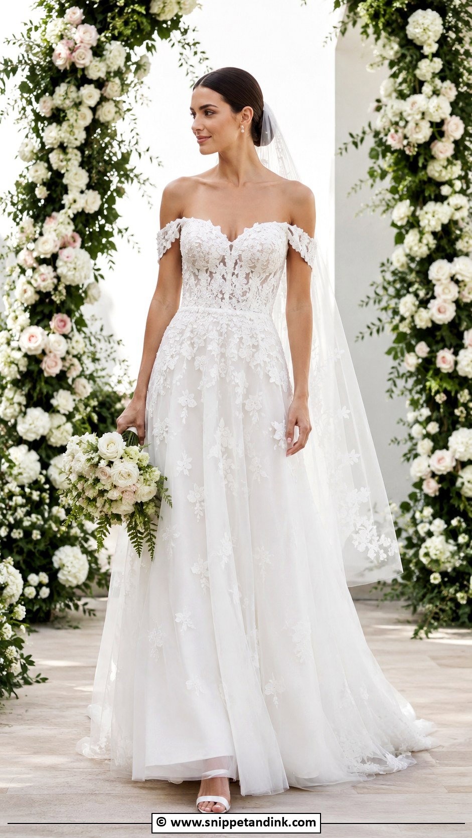 Floral Off Shoulder Wedding Dress - Snippet and Ink - 30 Flower Wedding Dress Ideas
