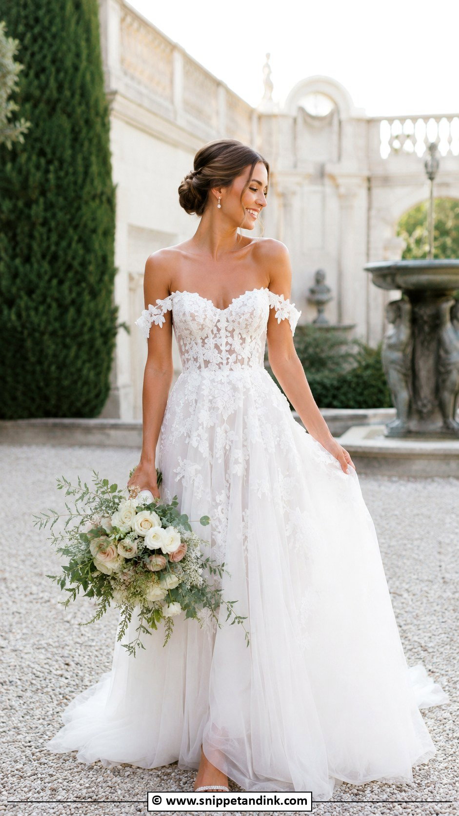Floral Off Shoulder Wedding Dress - Snippet and Ink - 25 Wedding Dress Flowers