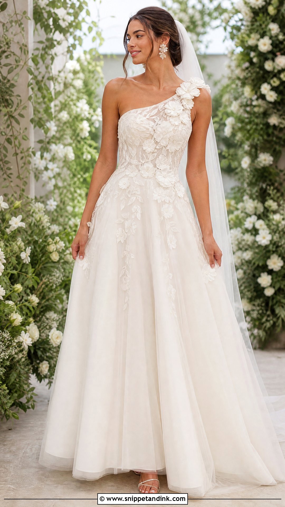 Floral One Shoulder Wedding Dress - Snippet and Ink - 20 One Shoulder Wedding Dresses