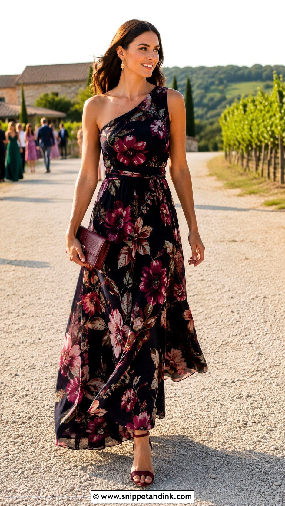 Floral One Shoulder Wedding Guest Gown - Snippet and Ink - 20 Long Gown for Wedding Ideas
