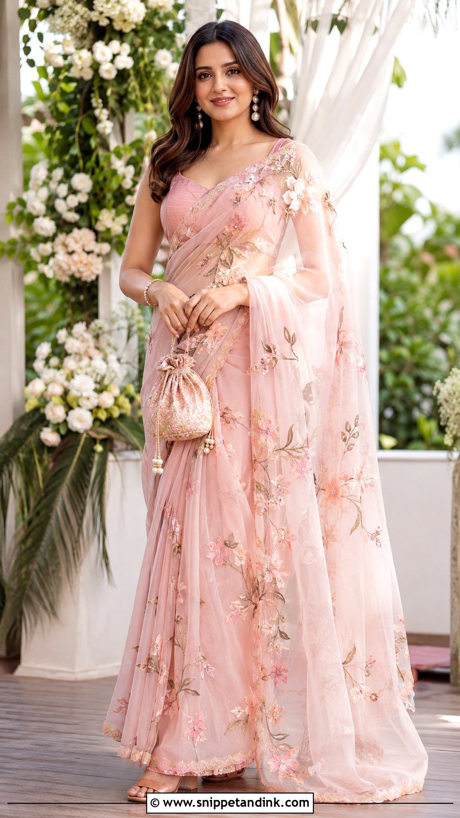 Floral Organza Bollywood Wedding Saree - Snippet and Ink - 20 Bollywood Wedding Outfit Ideas
