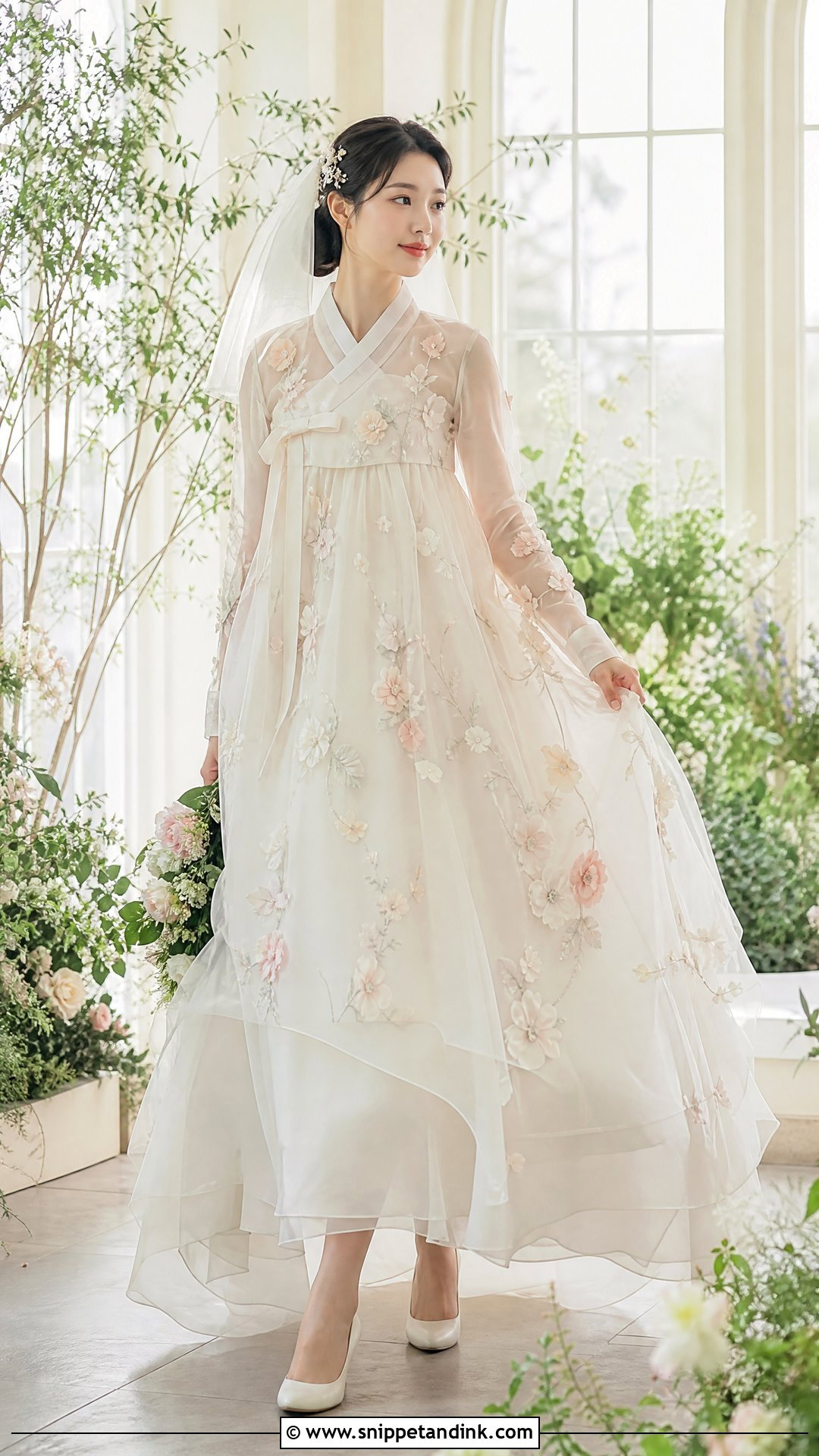 Floral Organza Korean Wedding Dress - Snippet and Ink - 25 Elegant Korean Wedding Dress Ideas