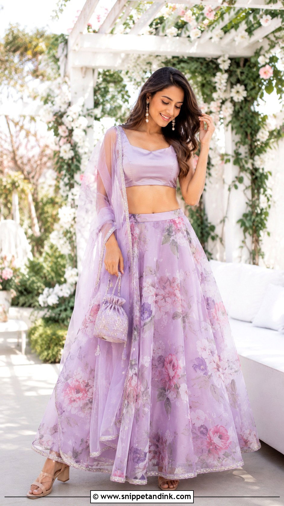 Floral Organza Lehenga Dress for Ring Ceremony - Snippet and Ink - 20 Dress for Ring Ceremony Ideas