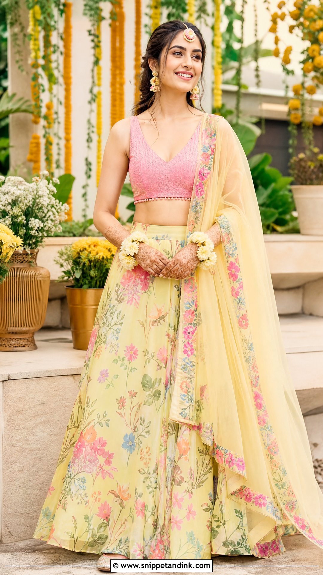 Floral Organza Lehenga Haldi Outfit - Snippet and Ink - 20 Organza Haldi Outfit Ideas