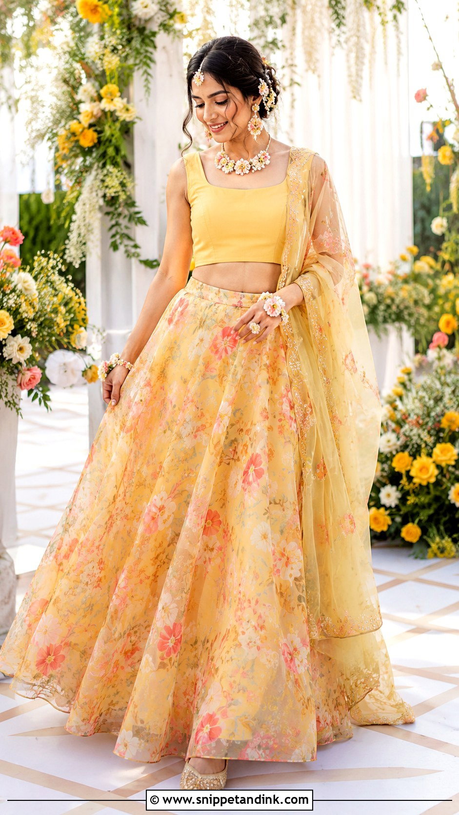 Floral Organza Lehenga Haldi Outfit - Snippet and Ink - 20 Haldi Outfit From Scratch Ideas