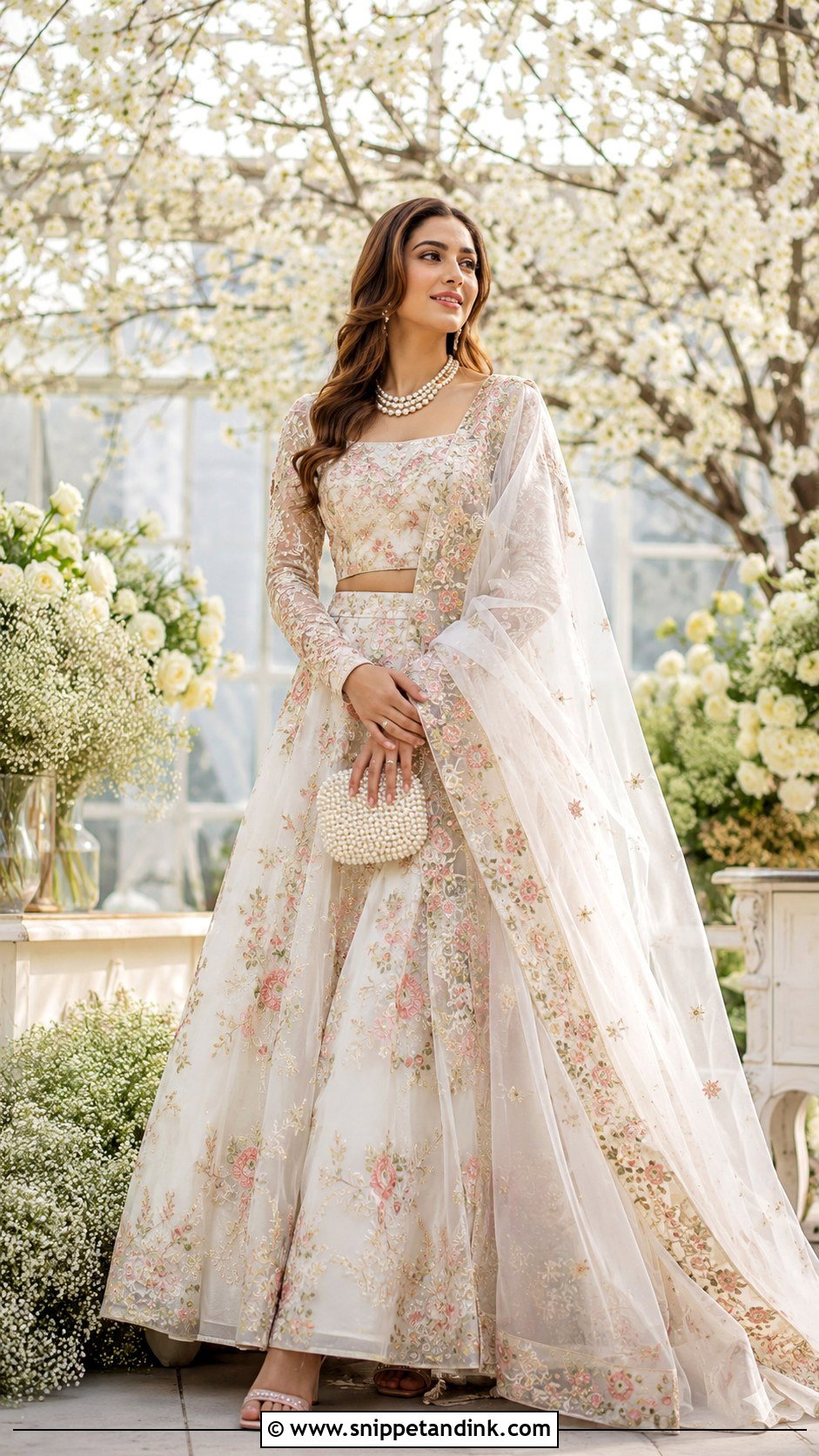 Floral Organza Lehenga Nikkah Dress - Snippet and Ink - 20 Nikkah Wedding Dress Ideas