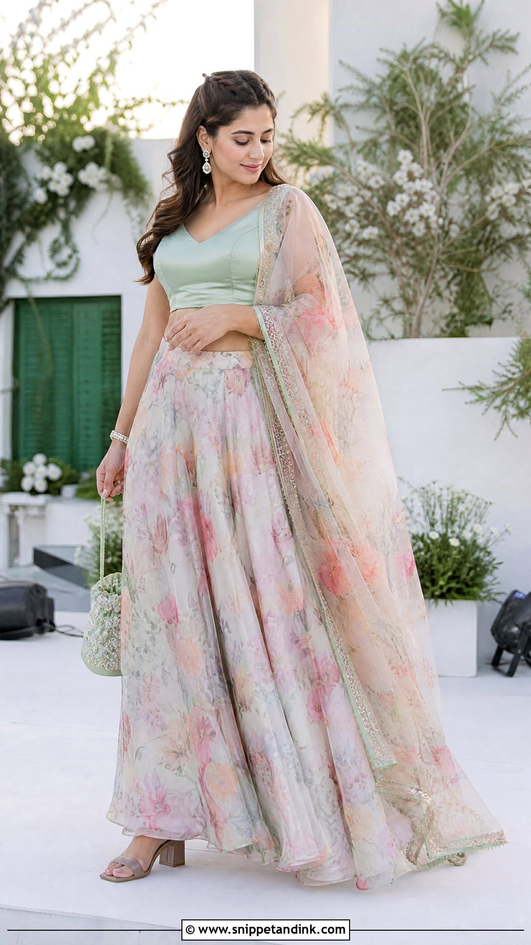 Floral Organza Lehenga Sangeet Outfit - Snippet and Ink - 20 Simple Sangeet Outfit Sisters Ideas