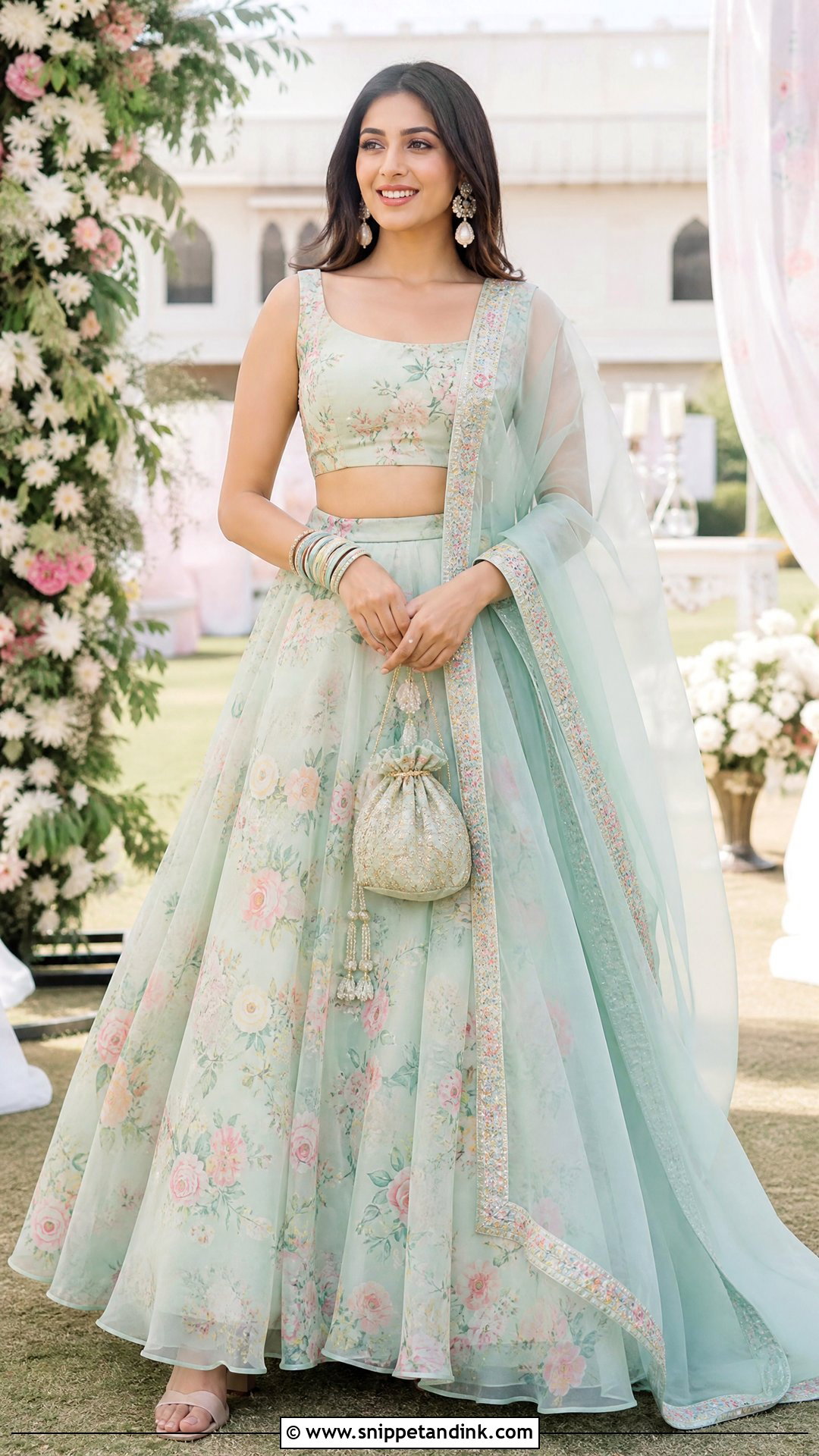 Floral Organza Lehenga for Day Sangeet - Snippet and Ink - 20 Sangeet Dress Ideas for Sisters