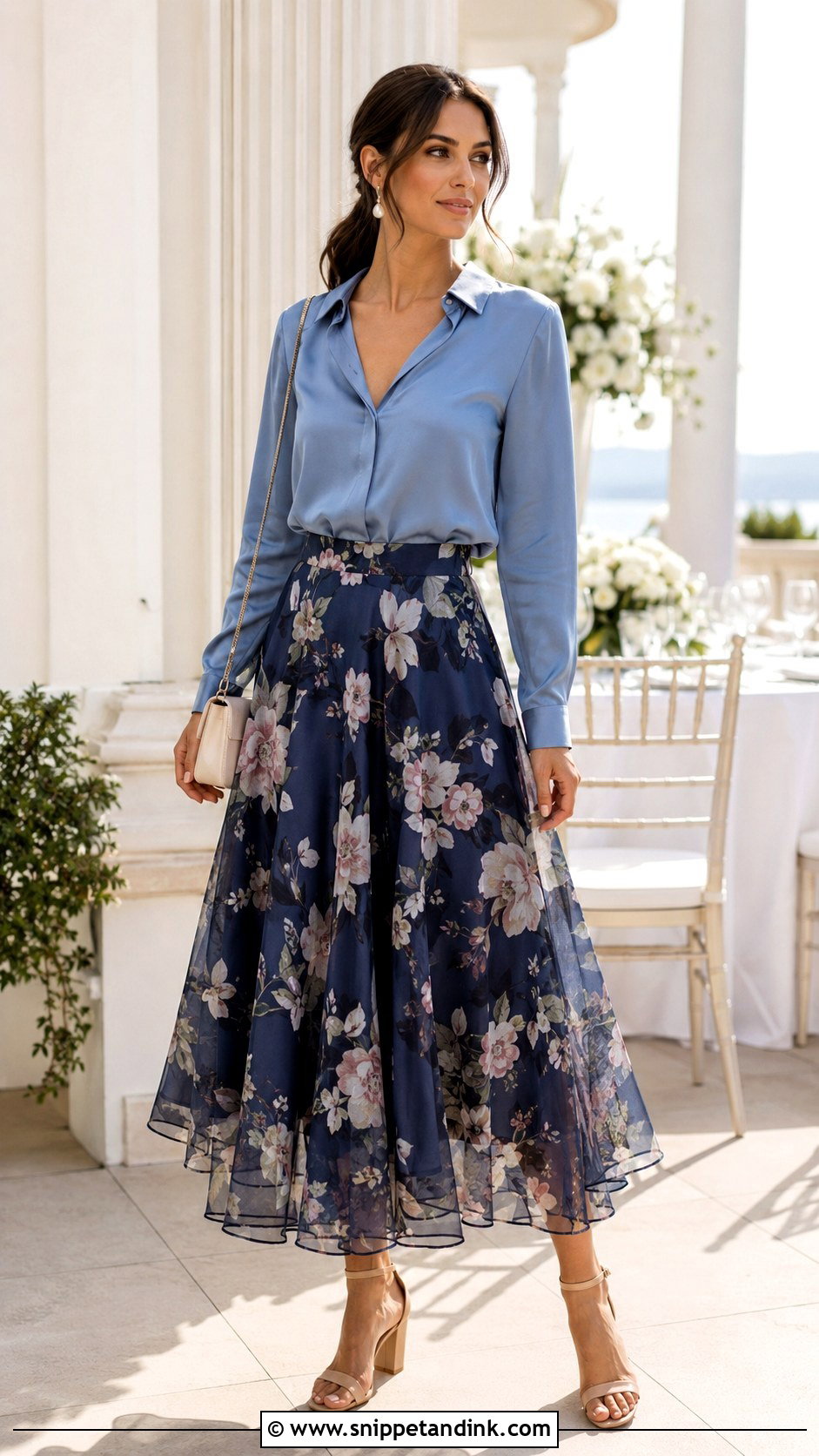 Floral Organza Long Skirt With Silk Blouse - Snippet and Ink - 20 Long Skirt Outfits for Wedding