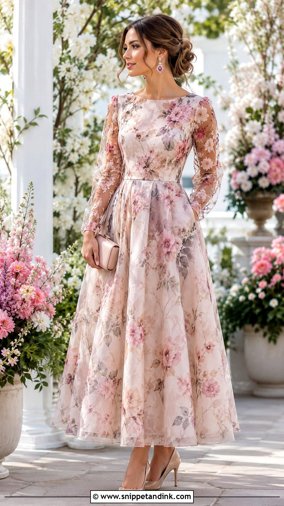 Floral Organza Long Sleeve Gown - Snippet and Ink - 20 Elegant Long Sleeve Gown Ideas
