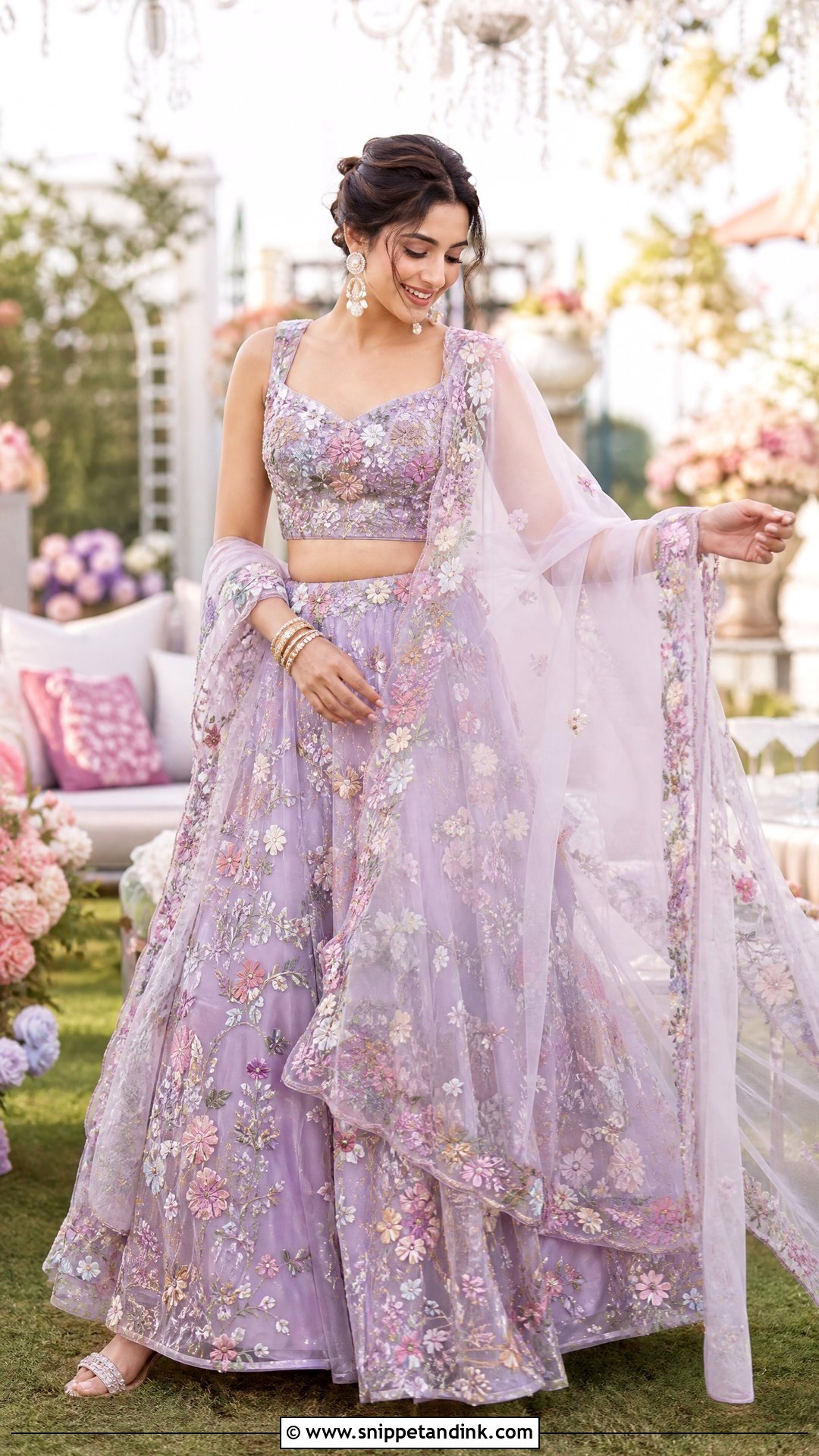 Floral Organza Sangeet Lehenga - Snippet and Ink - 20 Sangeet Outfit Ideas for Bride